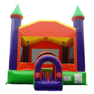 orange castle inflatable bounce house with blower 1
