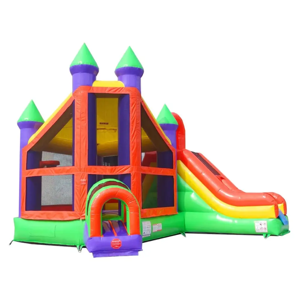 orange rainbow deluxe inflatable castle bounce house slide combo w blower 1