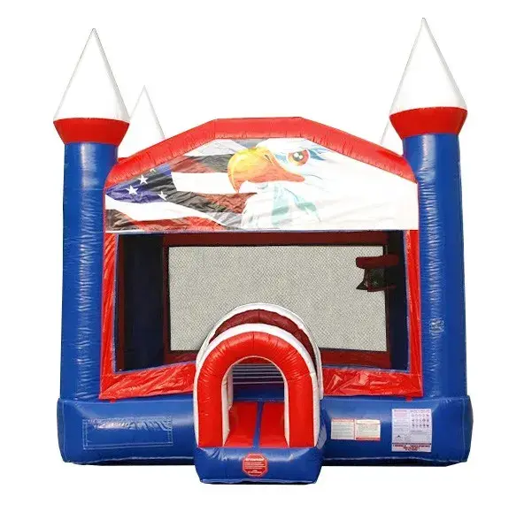 red white blue bounce house with blower 1